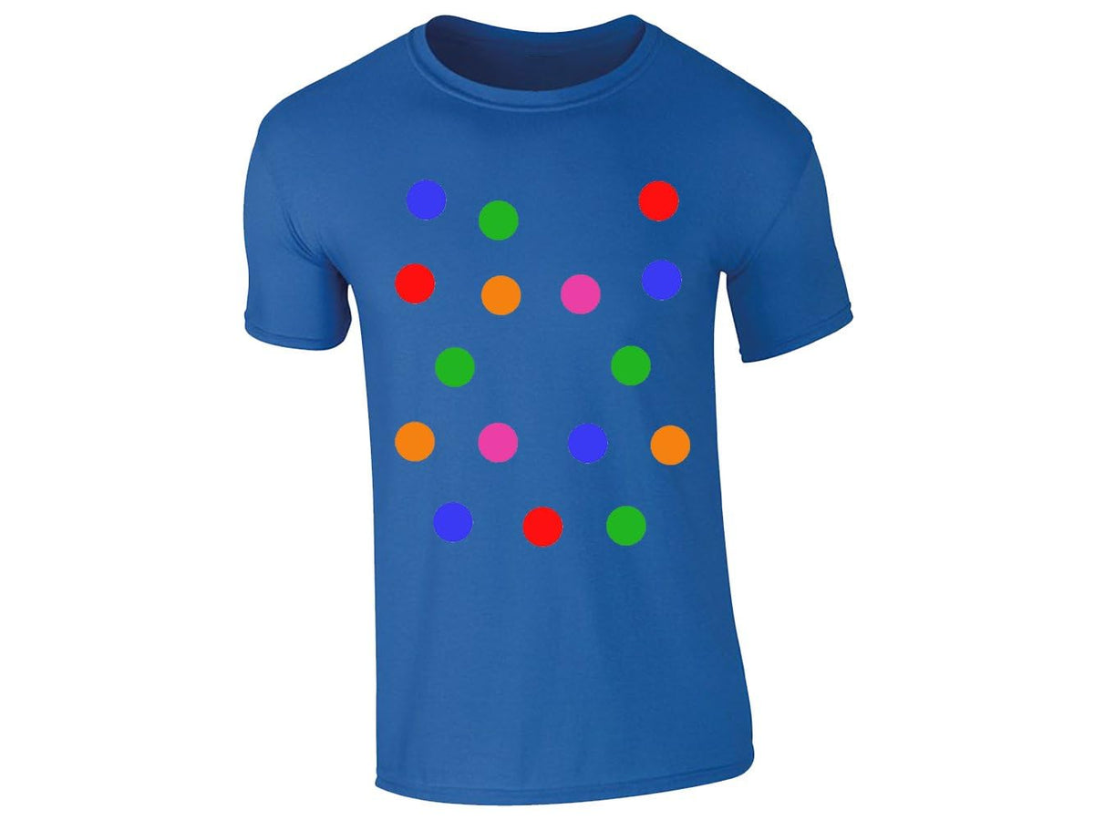 Royal blue men's T-shirt with big colourful spots