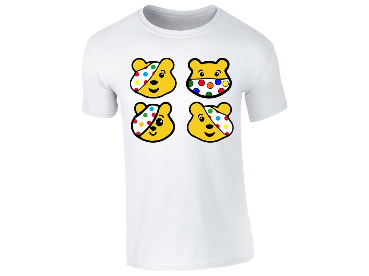 White men's T-shirt with four spotty bear faces design