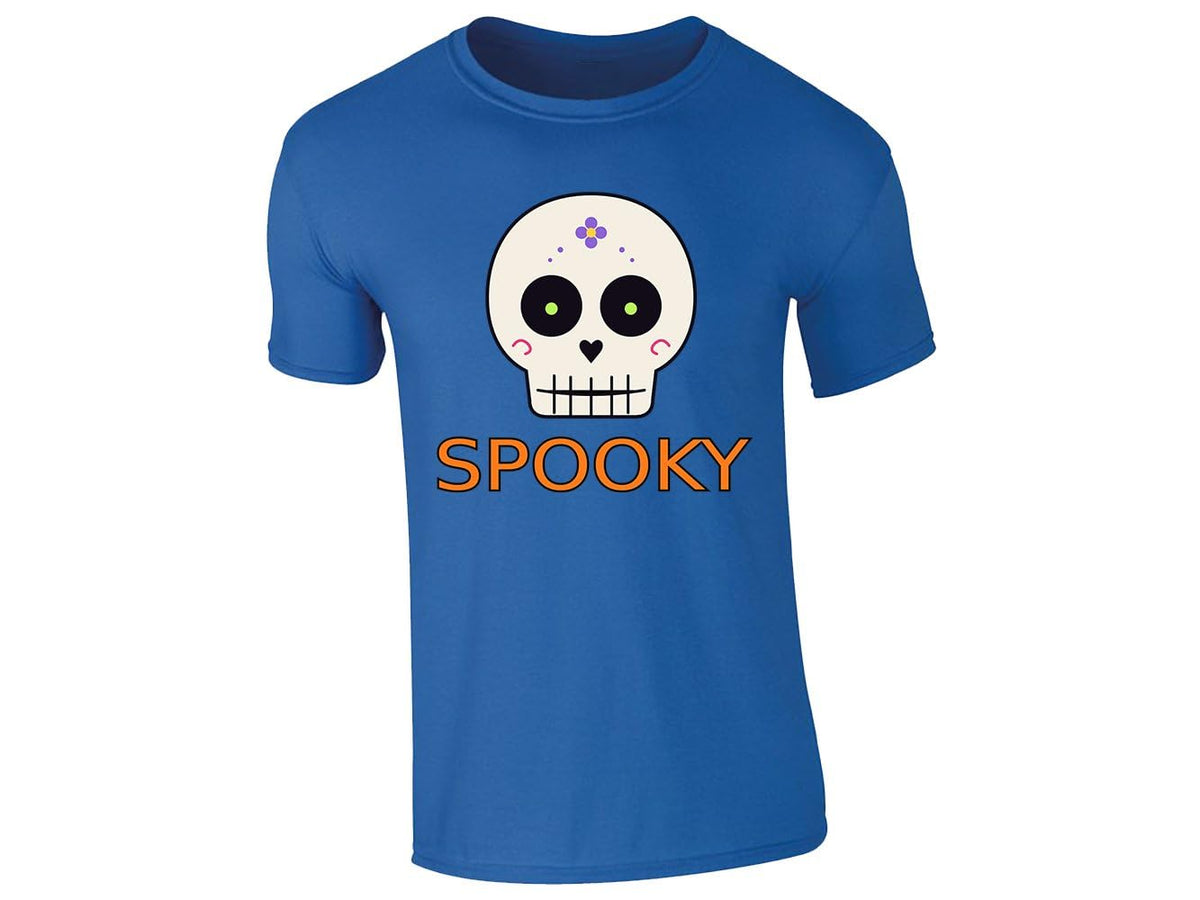 Royal Blue kids' T-shirt with “Spooky” sugar skull design