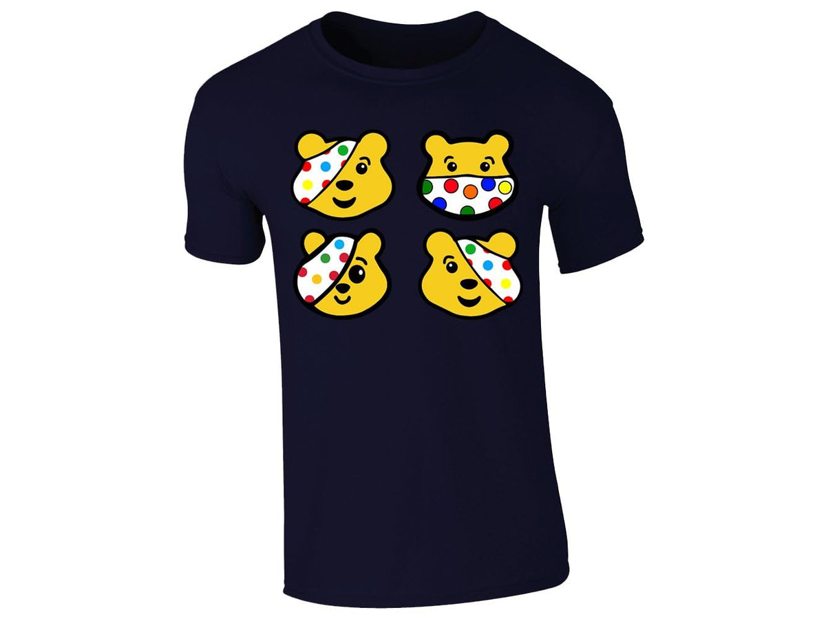 Navy men's T-shirt with four spotty bear faces design