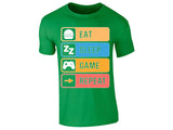 Irish Green men's T-shirt with “Eat Sleep Game Repeat” icon design