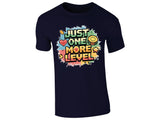 Navy men's T-shirt with “Just one more level” design