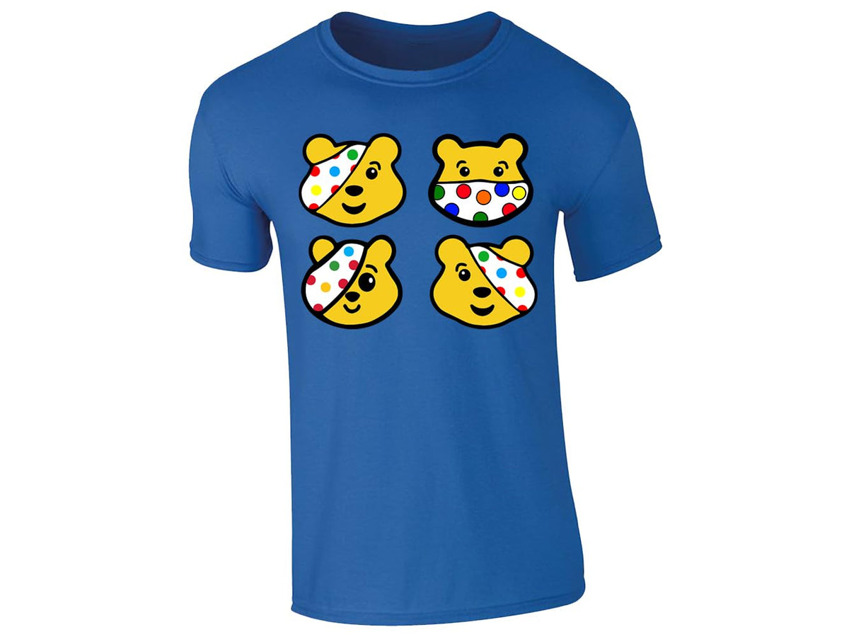 Royal Blue kids' T-shirt with four spotty bear faces design