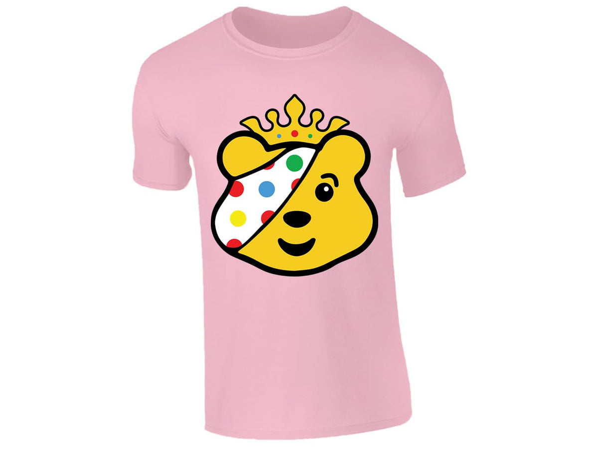 Light Pink kids' T-shirt with crowned spotty bear face design