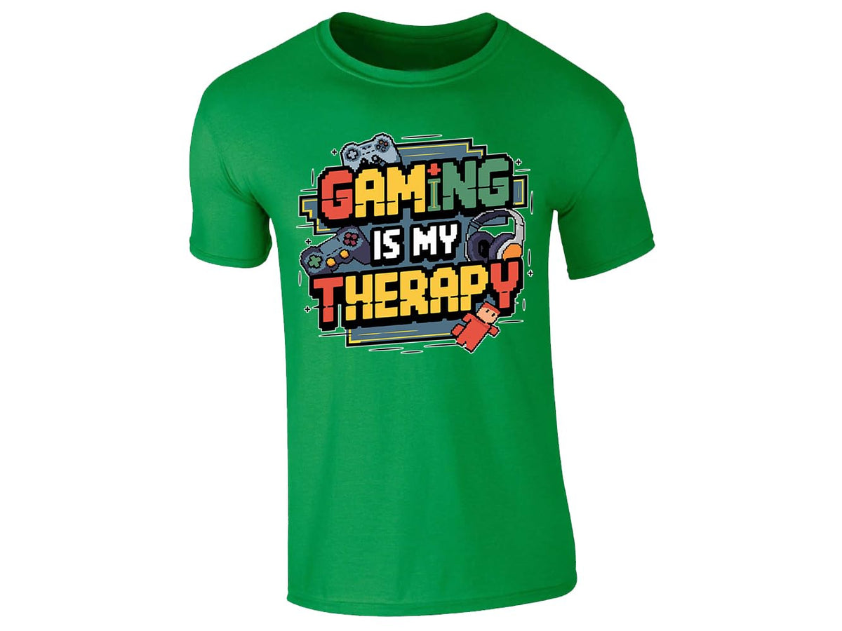 Irish Green kids' T-shirt with “Gaming is my therapy” design