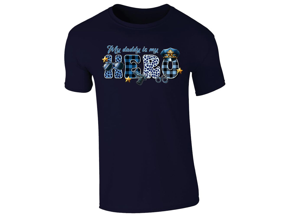 Navy men's T-shirt with “My daddy is my hero” police design
