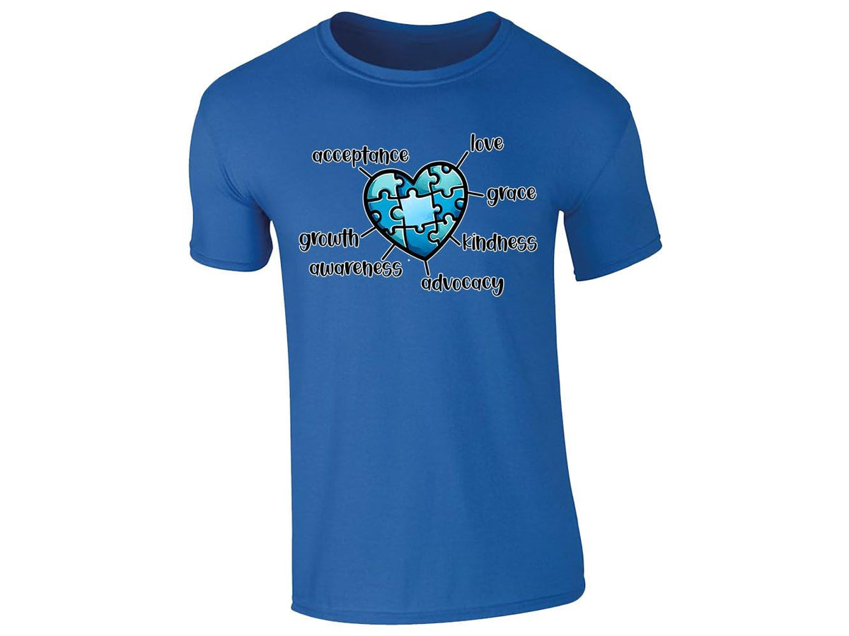 Royal Blue kids' T-shirt with autism awareness puzzle heart design