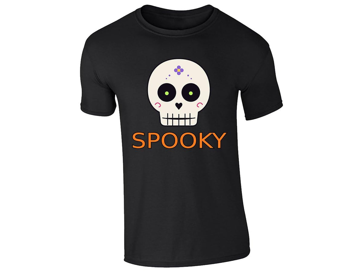 Black kids' T-shirt with “Spooky” sugar skull design