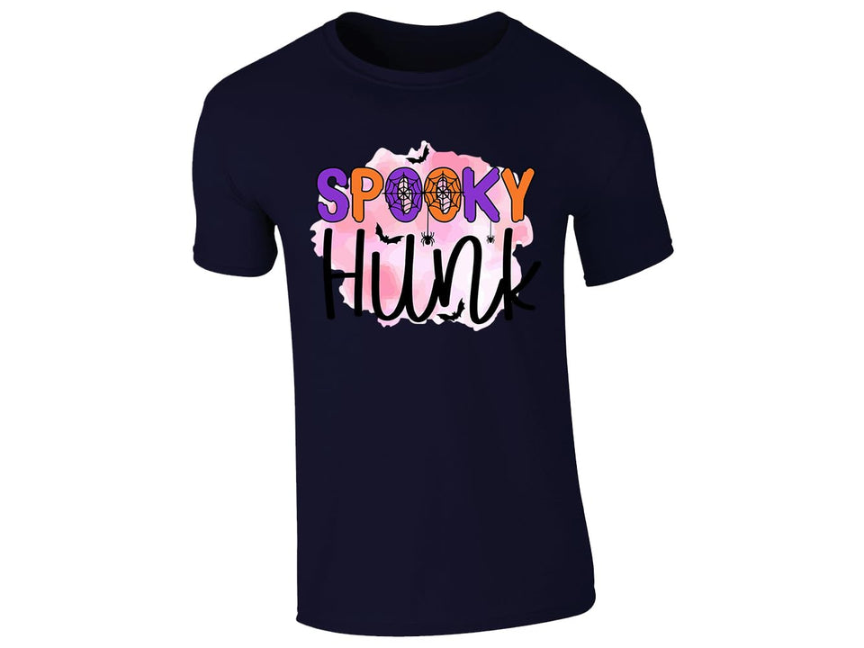 Navy men's T-shirt with “Spooky Hunk” Halloween design