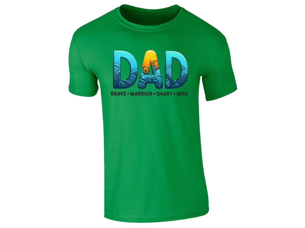 Irish Green men's T-shirt with “DAD – brave, warrior, smart, wise” design