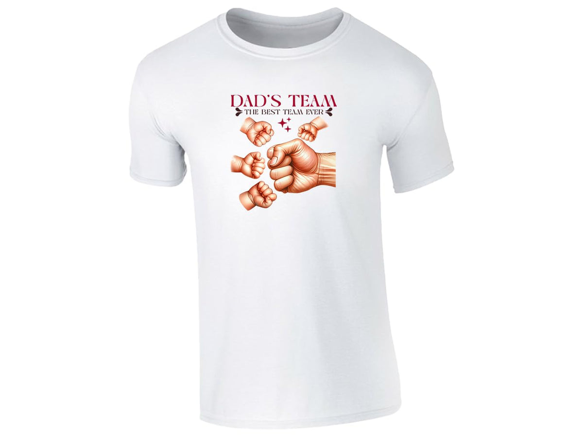 White men's T-shirt with “Dad’s Team” fist bump design