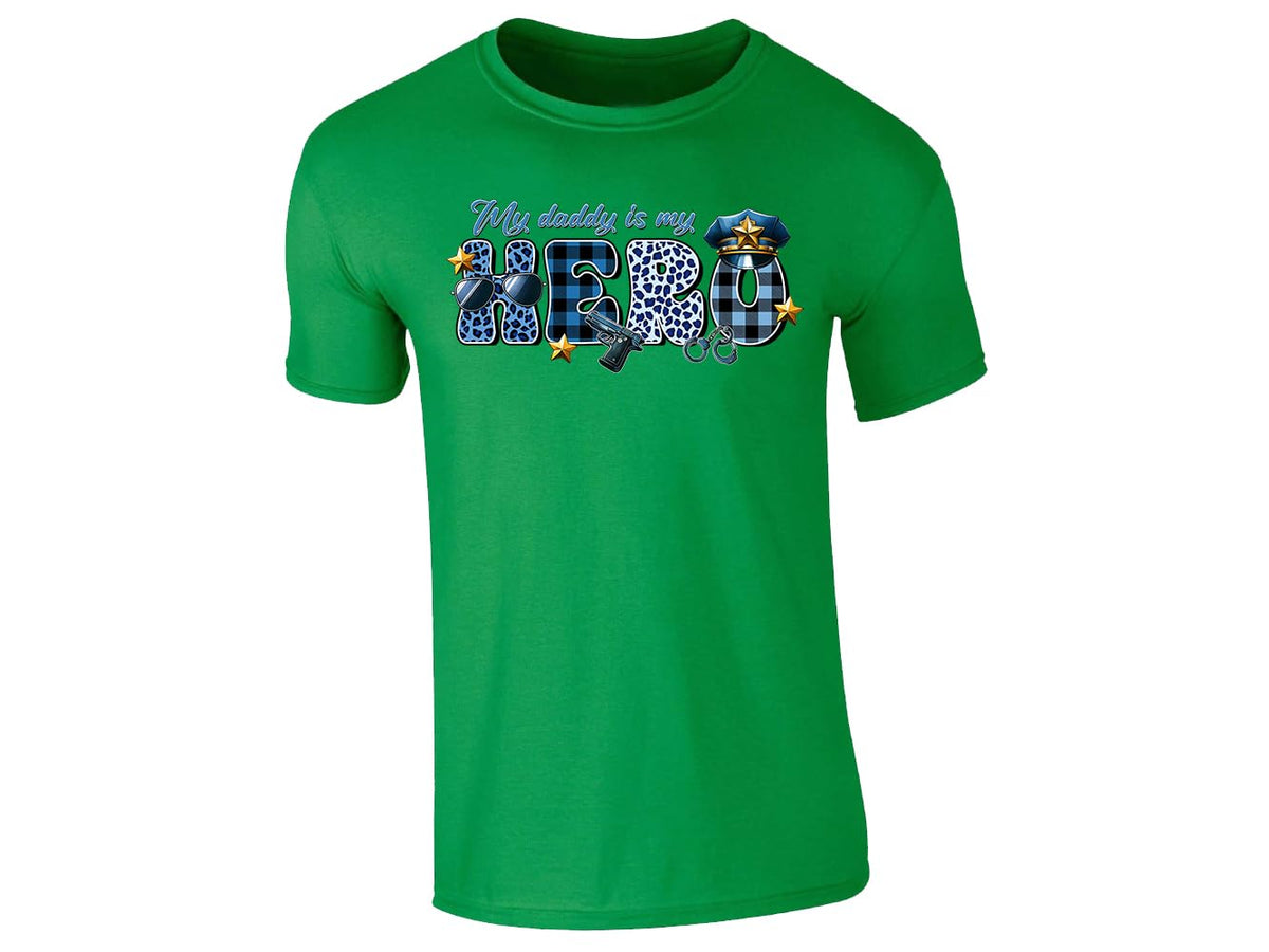 Irish Green men's T-shirt with “My daddy is my hero” police design