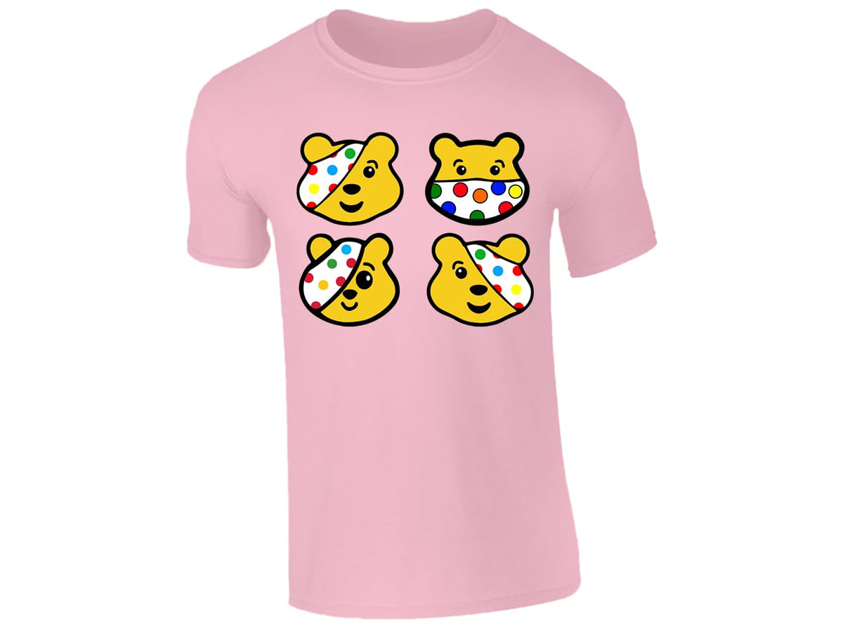 Light Pink kids' T-shirt with four spotty bear faces design