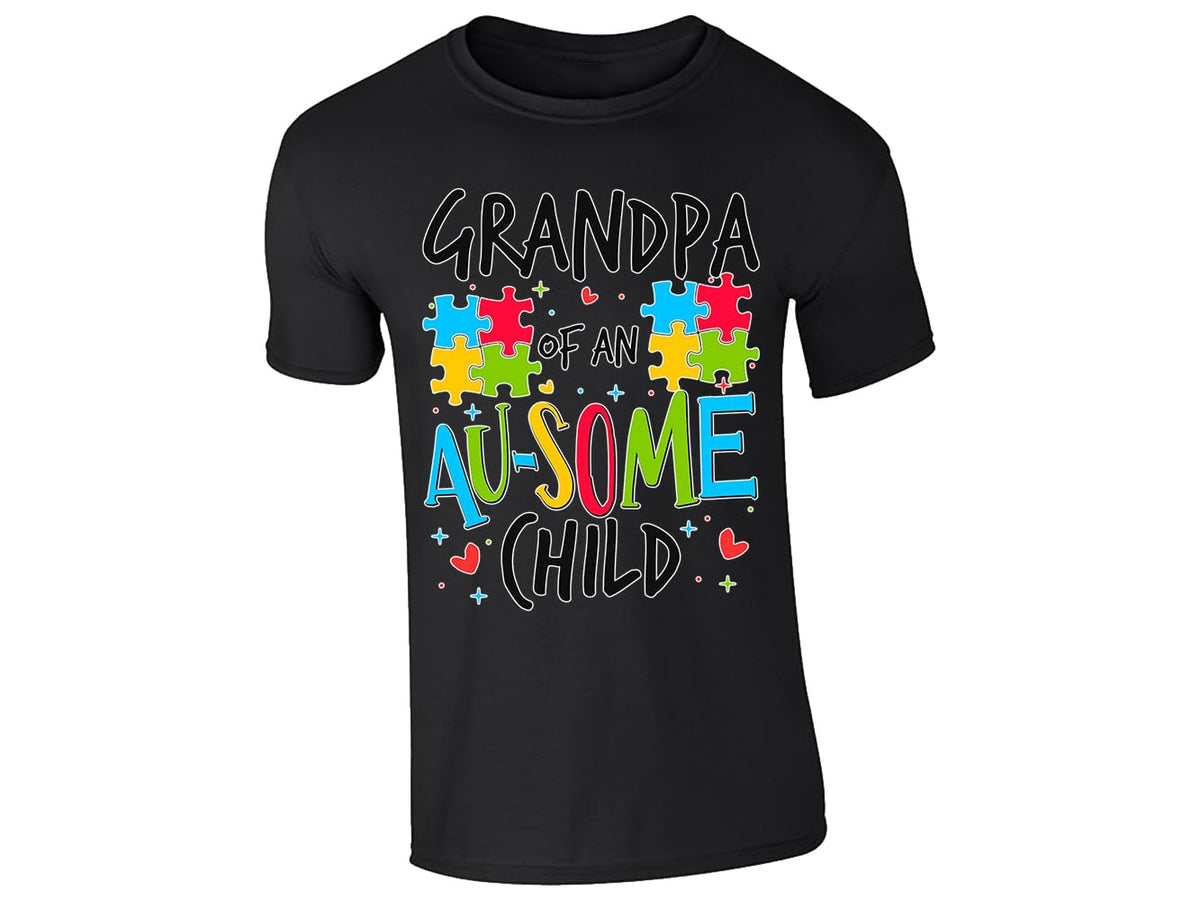 Black men's T-shirt with “Grandpa of an Au-some child” puzzle piece design