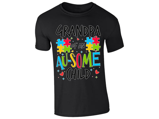 Black men's T-shirt with “Grandpa of an Au-some child” puzzle piece design
