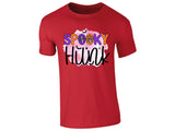 Red men's T-shirt with “Spooky Hunk” Halloween design