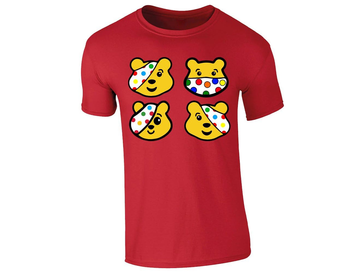 Red men's T-shirt with four spotty bear faces design