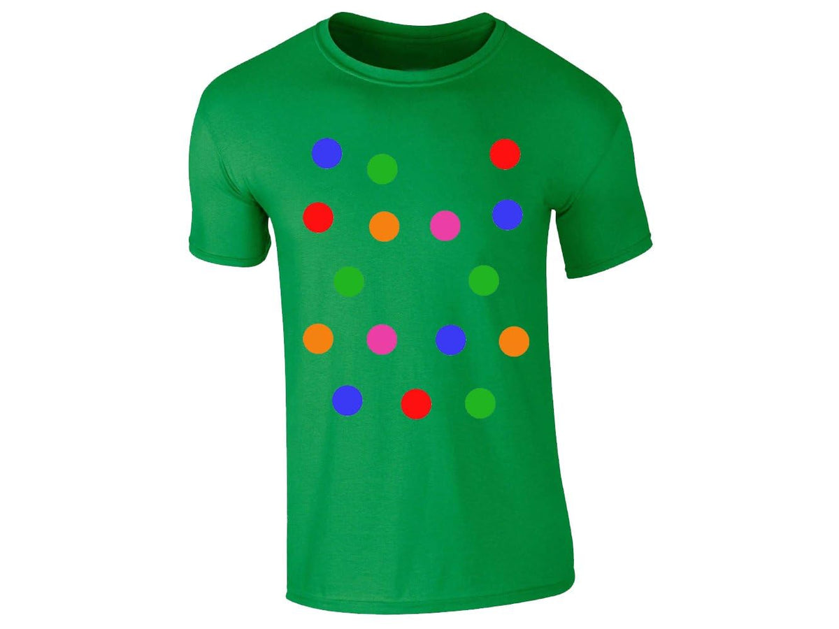 Irish green men's T-shirt with big colourful spots