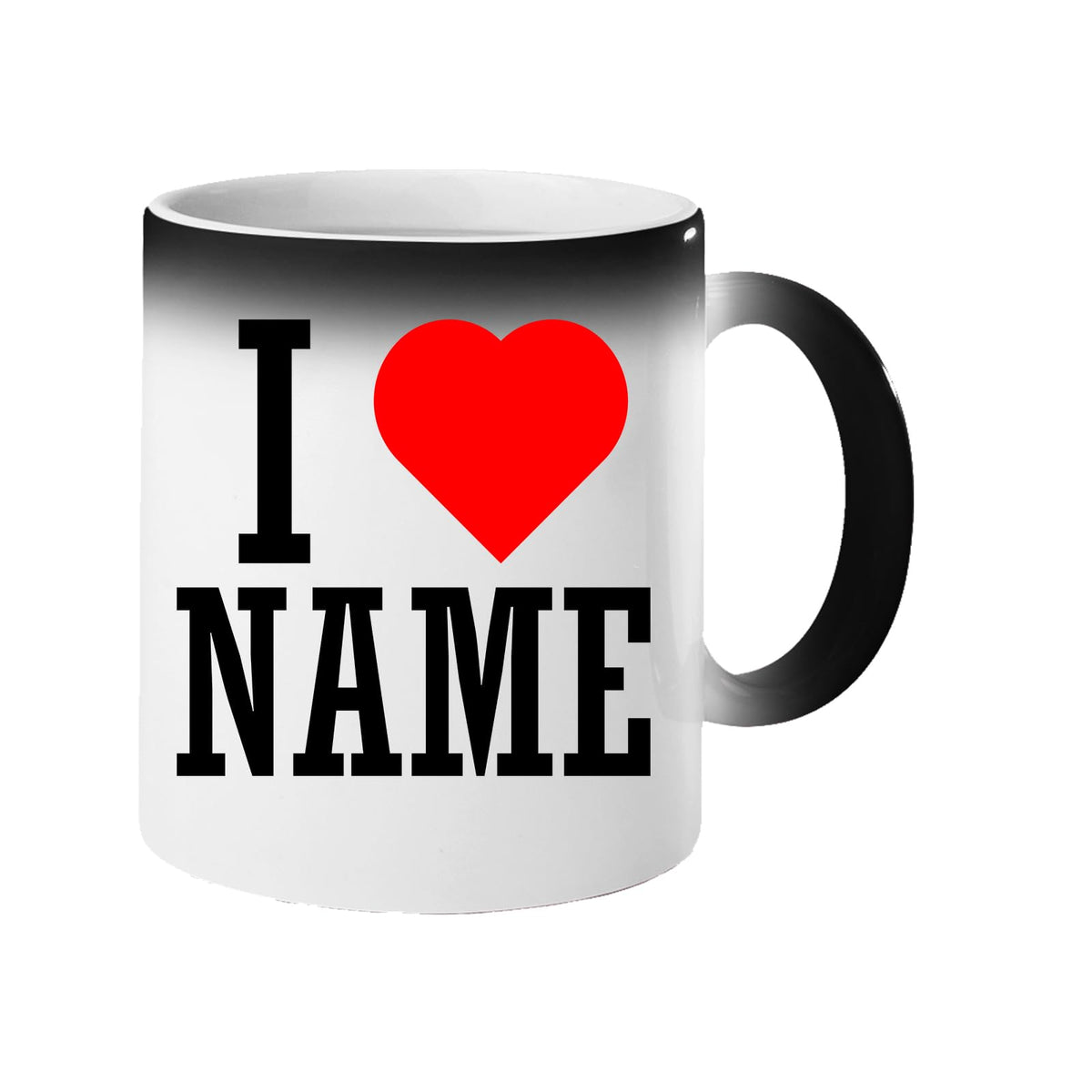 Colour changing mug revealing I love name with a red heart