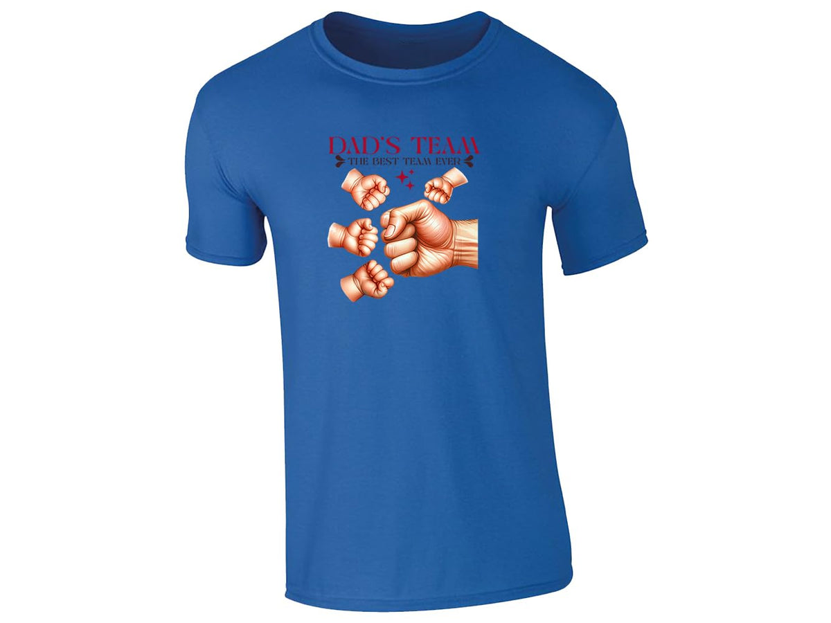 Royal Blue men's T-shirt with “Dad’s Team” fist bump design