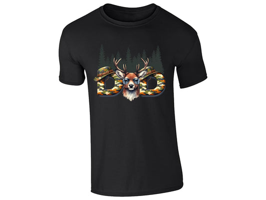 Black men's T-shirt with “DAD” deer head camo design
