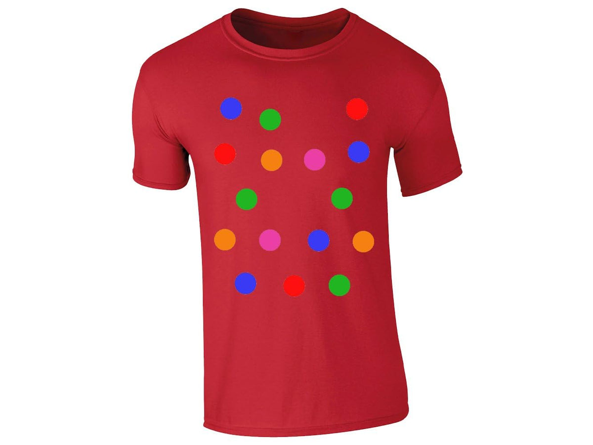 Red men's T-shirt with big colourful spots