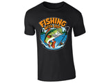 Black men's T-shirt with “Fishing with Dad” bass and lake design