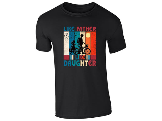 Black men's T-shirt with “Like father, like daughter” retro silhouette design