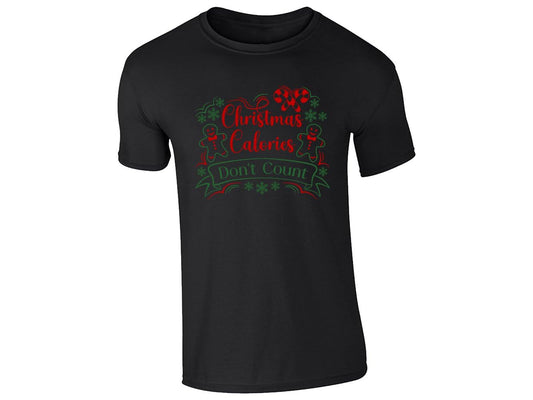 Black men's T-shirt with Christmas Calories Don't Count, gingerbread men and candy canes