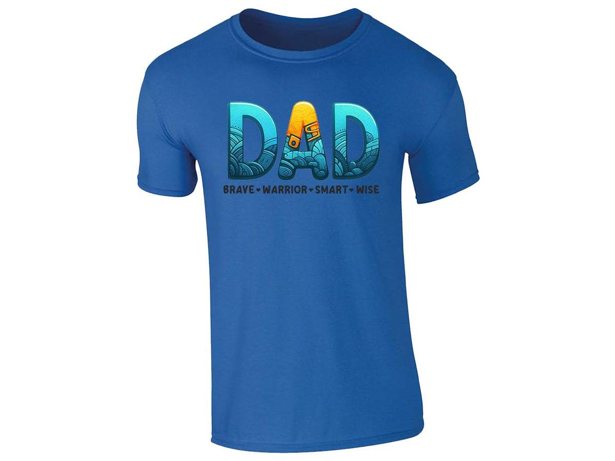 Royal Blue men's T-shirt with “DAD – brave, warrior, smart, wise” design