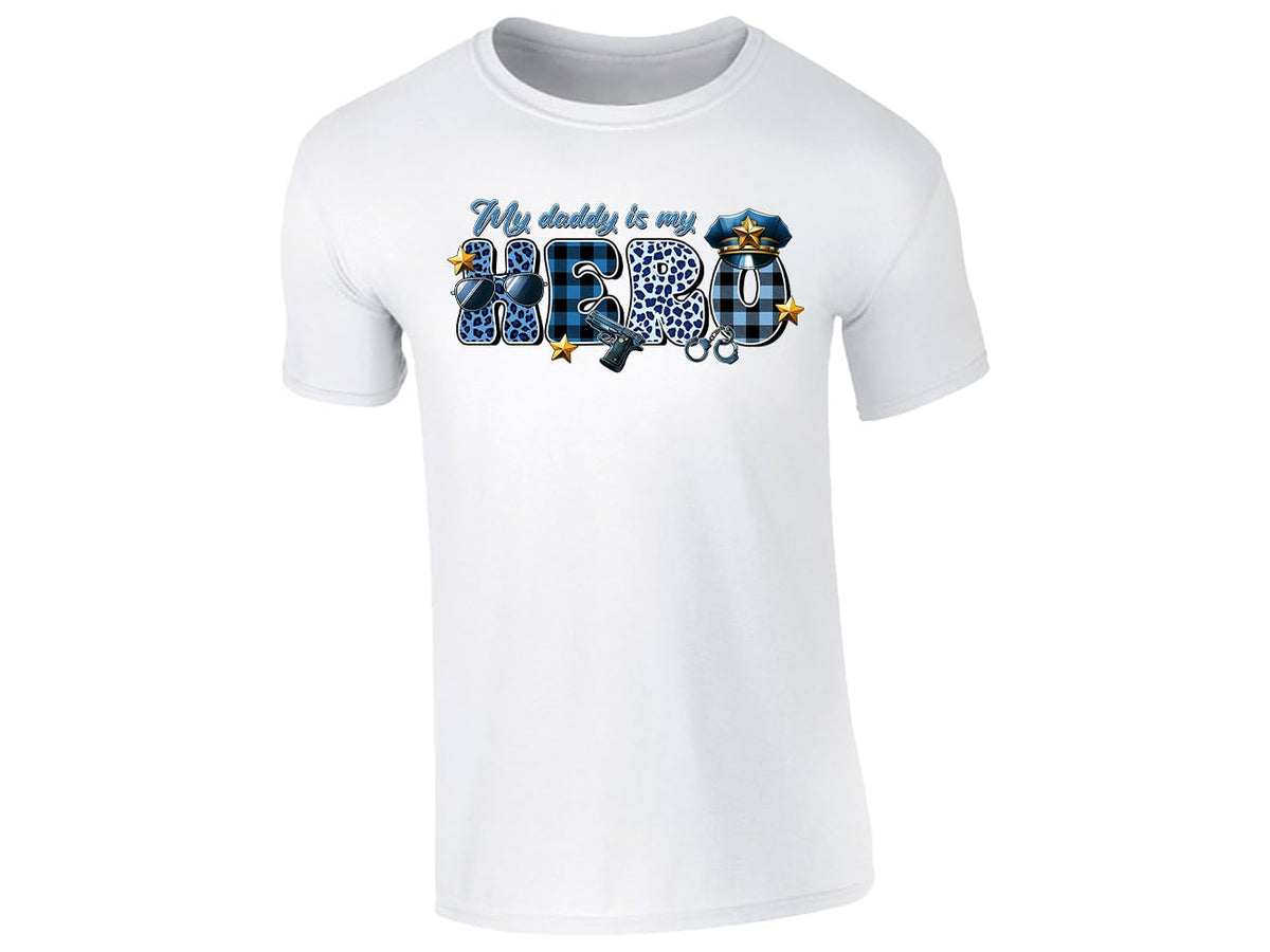 White men's T-shirt with “My daddy is my hero” police design