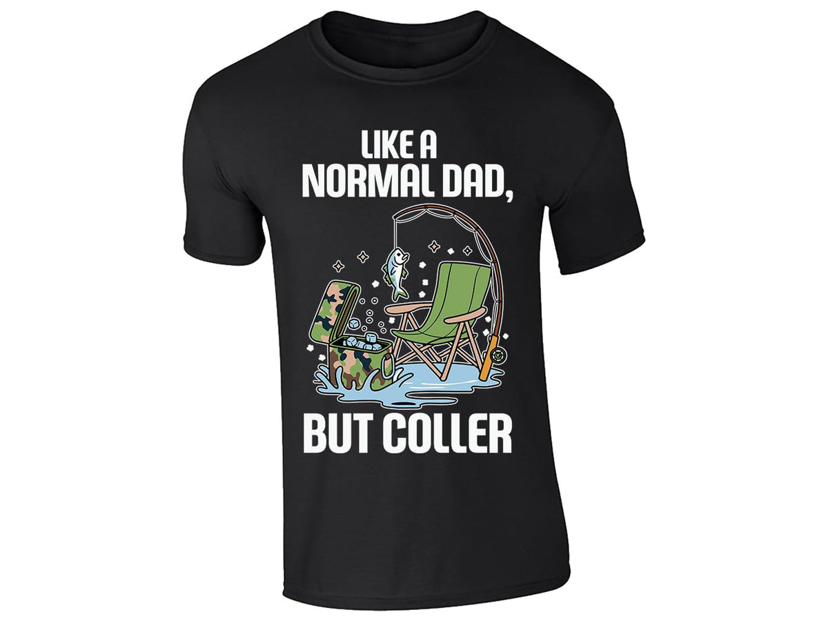 Black men's T-shirt with a fishing dad in a camp chair design