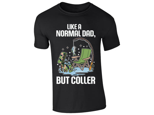 Black men's T-shirt with a fishing dad in a camp chair design