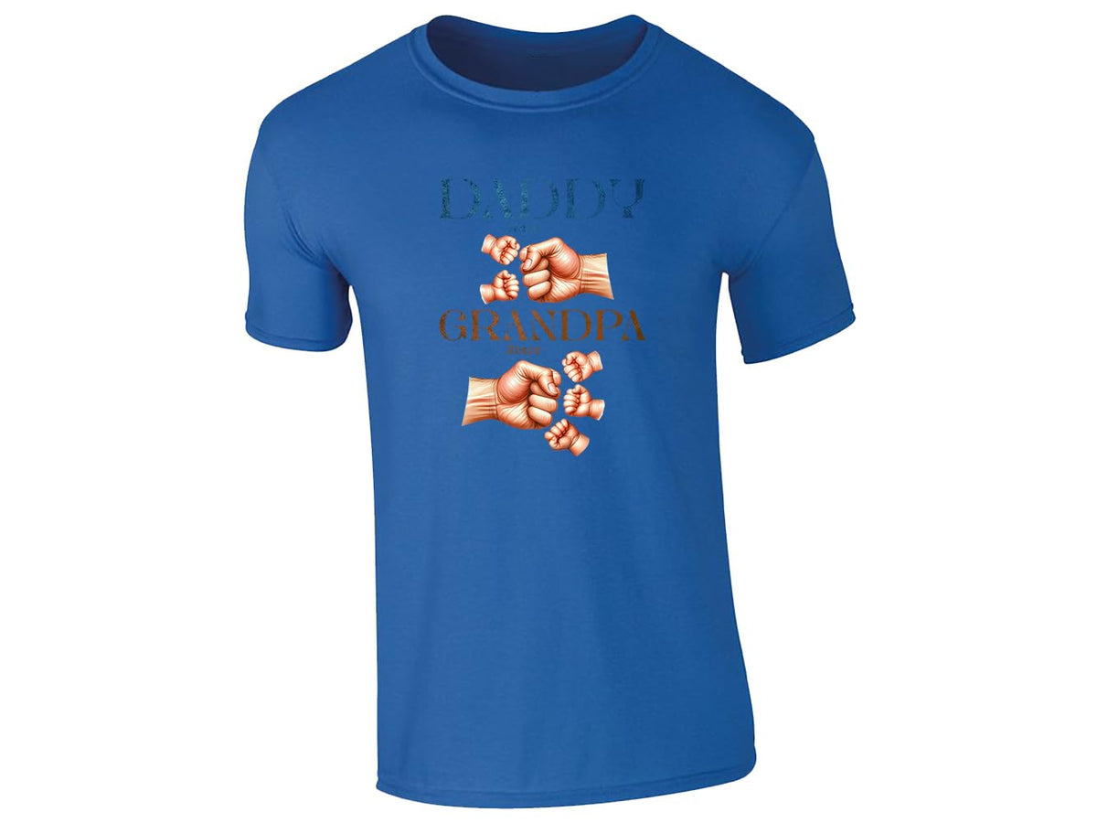 Royal Blue men's T-shirt with “Daddy since… Grandpa since…” fist bump design