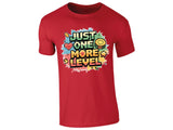 Red men's T-shirt with “Just one more level” design