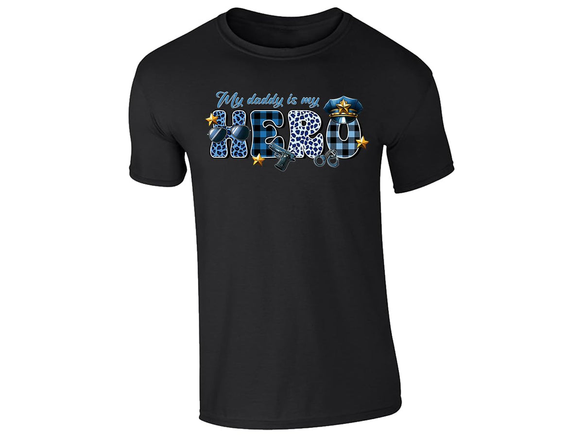 Black men's T-shirt with “My daddy is my hero” police design