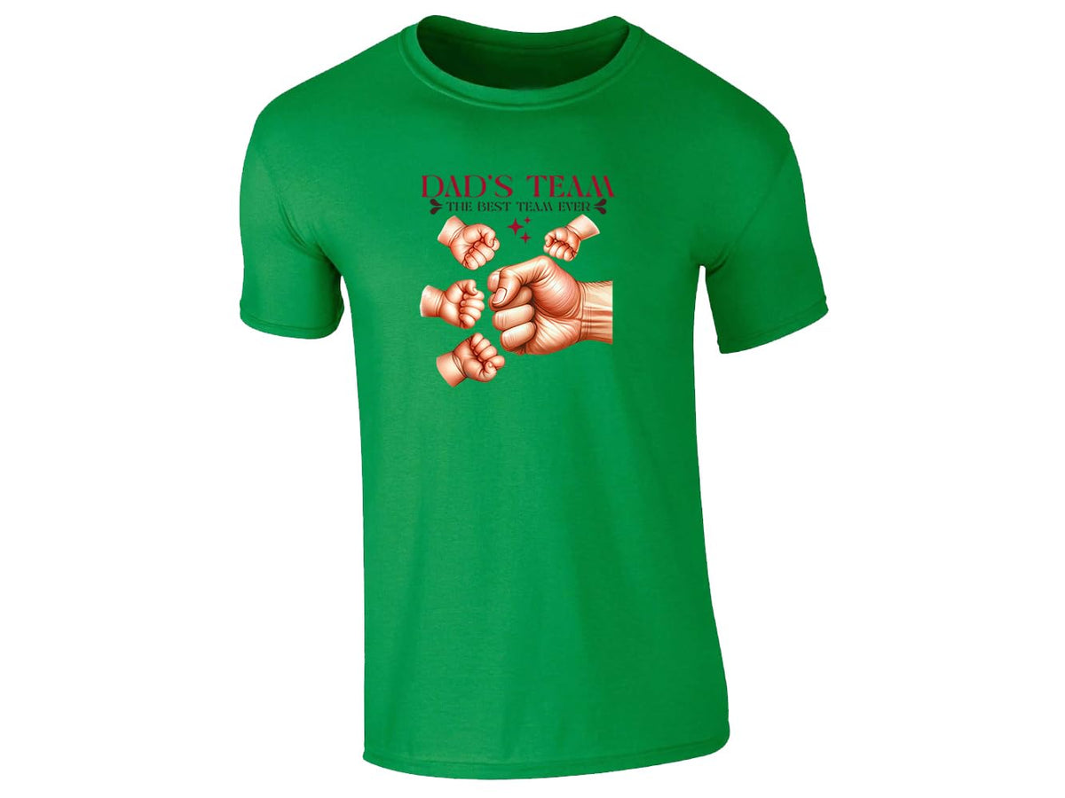 Irish Green men's T-shirt with “Dad’s Team” fist bump design