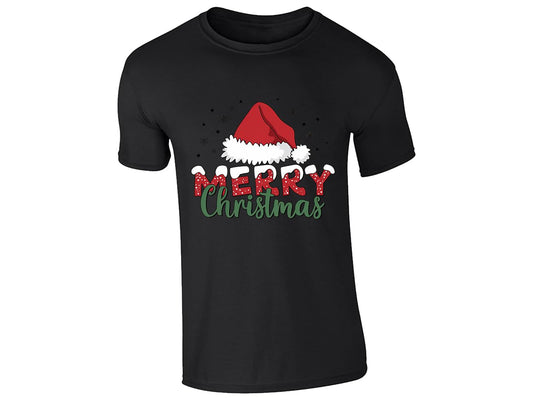 Black men's T-shirt with “Merry Christmas” Santa hat design