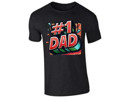 Black men's T-shirt with #1 DAD comic pop-art design