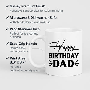 Happy Birthday Dad Mug Funny Coffee Cup Gift for Father from Son Daughter Ceramic Tea Mug for Daddys Birthday Celebration Gift Idea for Him from Kids Dad Present Mug