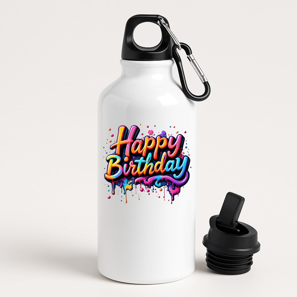 Happy Birthday Water Bottle Colourful Drip Design Reusable Drink Fun Birthday Gift for Him Her or Kids Lightweight Hydration for School Work or Outdoors