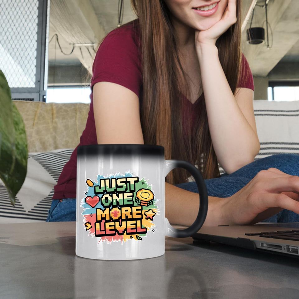 Just One More Level’ Heat Reveal Magic Mug – Heart &amp; Star Gamer Cup!
