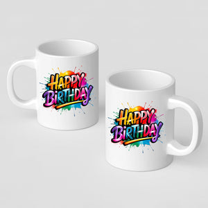 Happy Birthday Mug Colourful Design Cup Funny Birthday Gift Surprise for Him Her or Kids Ceramic Coffee Tea Mug for Party Celebration Gift Stylish