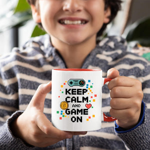 Keep Calm and Game On Mug – Funny Gamer Coffee Cup with Controller Design for Him, Her, Geeks & Console Lovers