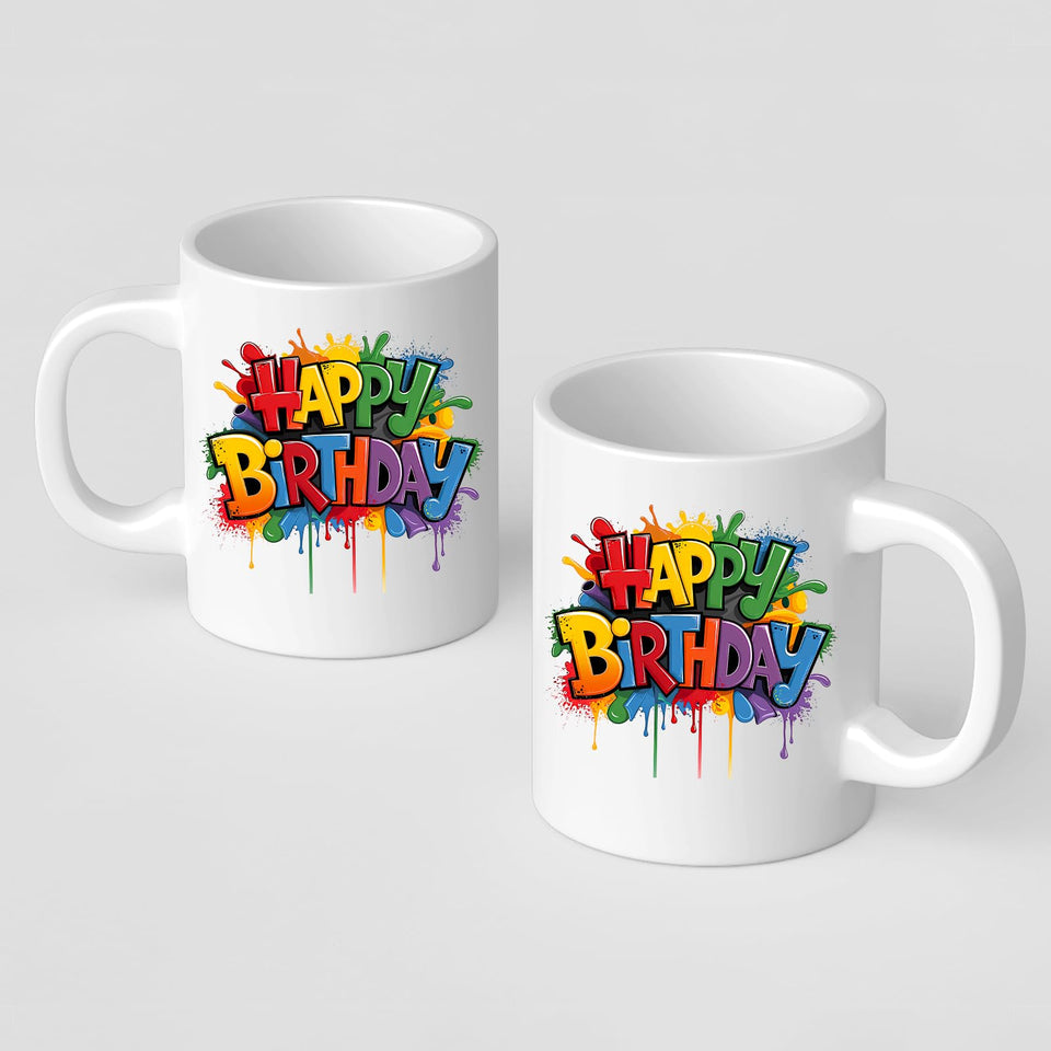Happy Birthday Mug Colourful Design Cup Funny Printed Birthday Gift for Unique Funny Birthday Present for Him Her Coworker Brother Sister Boss Mom Dad Tea Lover