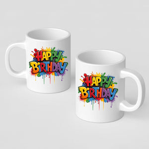 Happy Birthday Mug Colourful Design Cup Funny Printed Birthday Gift for Unique Funny Birthday Present for Him Her Coworker Brother Sister Boss Mom Dad Tea Lover