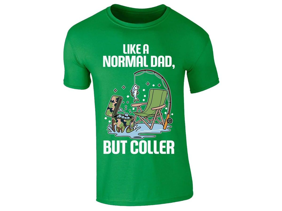 Irish green men's T-shirt with a fishing dad in a camp chair design