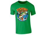 Irish Green men's T-shirt with “Fishing with Dad” bass and lake design