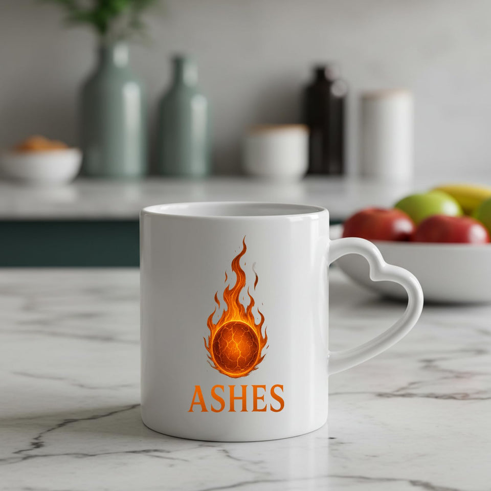 Ashes Flaming Ember Design Heart-Handle Mug Celebrating The Classic Australia vs England Cricket Rivalry with a Bold and Stylish Look