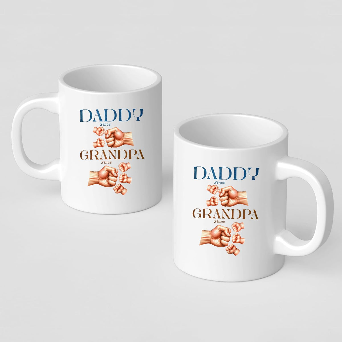 Front and back of the Daddy and Grandpa fist bump mug